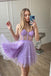 A Line Lavender Spaghetti Straps Sweetheart Tulle Short Prom Dress, Homecoming Dress OMH0121