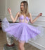 A Line Lavender Spaghetti Straps Sweetheart Tulle Short Prom Dress, Homecoming Dress OMH0121