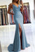 Mermaid Spaghetti Straps V neck Cross Back Prom Dresses with Slit, Formal Evening Dress OM0281