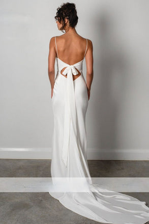 Charming A Line Ivory Spaghetti Straps Open Back Wedding Dresses, Bridal Gowns OW0020