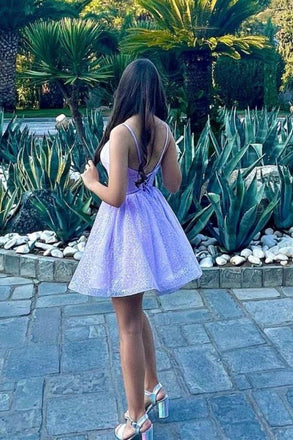 Simple A line Spaghetti Straps V neck Short Cocktail Dresses Homecoming Dresses OMH0011