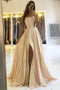 Simple A line Yellow Slit Long Prom Dresses, Hot Sale Prom Formal Dresses OM0164