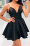 Simple Black Satin A Line Short Prom Dress Little Black Graduation Homecoming Dresses OMH0022