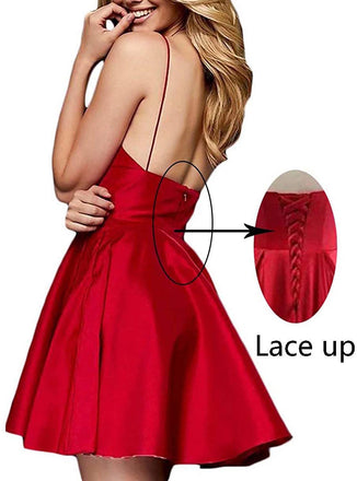 Simple Black Satin A Line Short Prom Dress Little Black Graduation Homecoming Dresses OMH0022