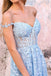 Sky Blue Off The Shoulder Lace Appliques Prom Dress, A Line Sweetheart Dance Dress OM0307
