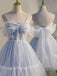 Cute Pastel Blue A line Spaghetti Straps Tulle Appliques Short Homecoming Dresses OMH0041