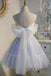 Cute Pastel Blue A line Spaghetti Straps Tulle Appliques Short Homecoming Dresses OMH0041