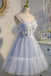 Cute Pastel Blue A line Spaghetti Straps Tulle Appliques Short Homecoming Dresses OMH0041