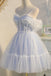 Cute Pastel Blue A line Spaghetti Straps Tulle Appliques Short Homecoming Dresses OMH0041