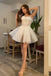 Cute A line Tulle Spaghetti Straps Short Prom Dress with Lace Appliques, Homecoming Dress OMH0133