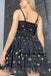 Unique Spaghetti Straps A line Black Sweetheart Tulle Homecoming Dress with Stars OMH0117