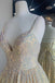 Shiny A Line Sequins Spaghetti Straps V neck Prom Dresses, Floor Length Evening Dress OM0256