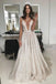 Elegant A Line Deep V Neck Spaghetti Straps Lace Wedding Gowns Tulle Bridal Dress OW0100