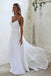 A Line Lace Long White Spaghetti Straps Chiffon Bridal Dresses, Beach Wedding Dress OW0049