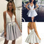 A line Deep V neck Short Cocktail Dress with Appliques, Pleats Homecoming Dresses OMH0051