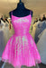 Hot Pink Sequins Sleeveless Short Prom Dresses, Homecoming Graduation Dresses OMH0108