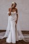 Sparkly Mermaid Sequins White Strapless Wedding Dresses With Slit, Long Bridal Dress OW0136