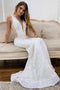 White Sparkly Deep V neck Sequins Mermaid Prom Evening Dresses, Formal Dress OM0065