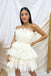 Cute A Line Ivory Strapless Short Homecoming Dress, Tiered Graduation Dresses OMH0195