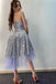 A Line Strapless High Low Short Prom Dresses with Tulle, Glitter Sequins Homecoming Dress OMH0243