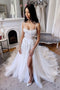 Princess A Line Spaghetti Straps Tulle Scoop Wedding Dresses With Slit, Bridal Dress OW0138