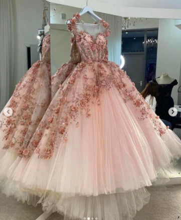 Ball Gown Dusty Pink Sweetheart 3D Floral Appliques Cocktail Dresses, Homecoming Dress OMH0063