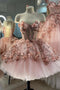 Ball Gown Dusty Pink Sweetheart 3D Floral Appliques Cocktail Dresses, Homecoming Dress OMH0063