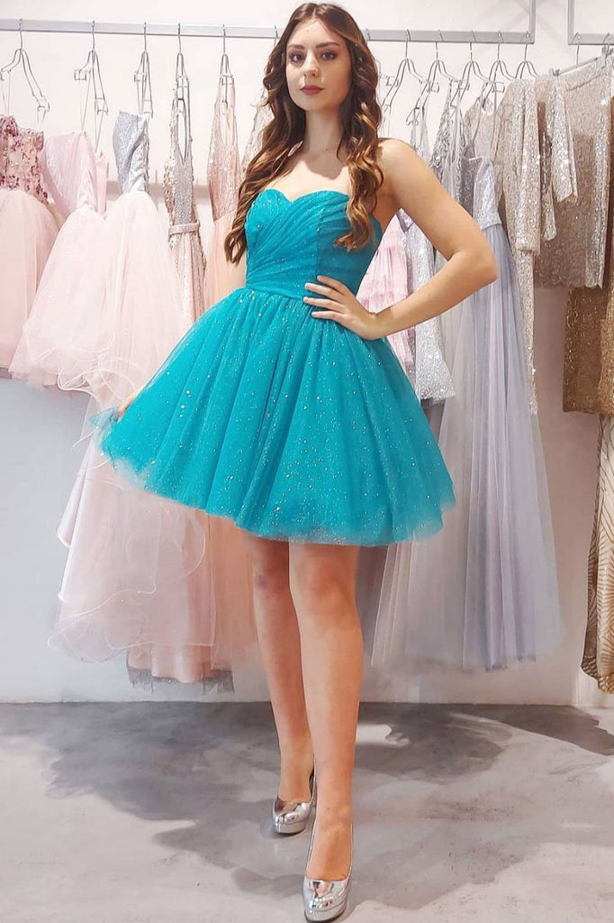 Cute Sweetheart Tulle Red Short Cocktail Dresses, Sparkly Ruffles Homecoming Dresses OMH0039