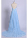 Sexy Split Sky Blue Beach Simple Wedding Dresses Chiffon Long Prom Dress PDI21
