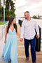 Sexy Split Sky Blue Beach Simple Wedding Dresses Chiffon Long Prom Dress PDI21