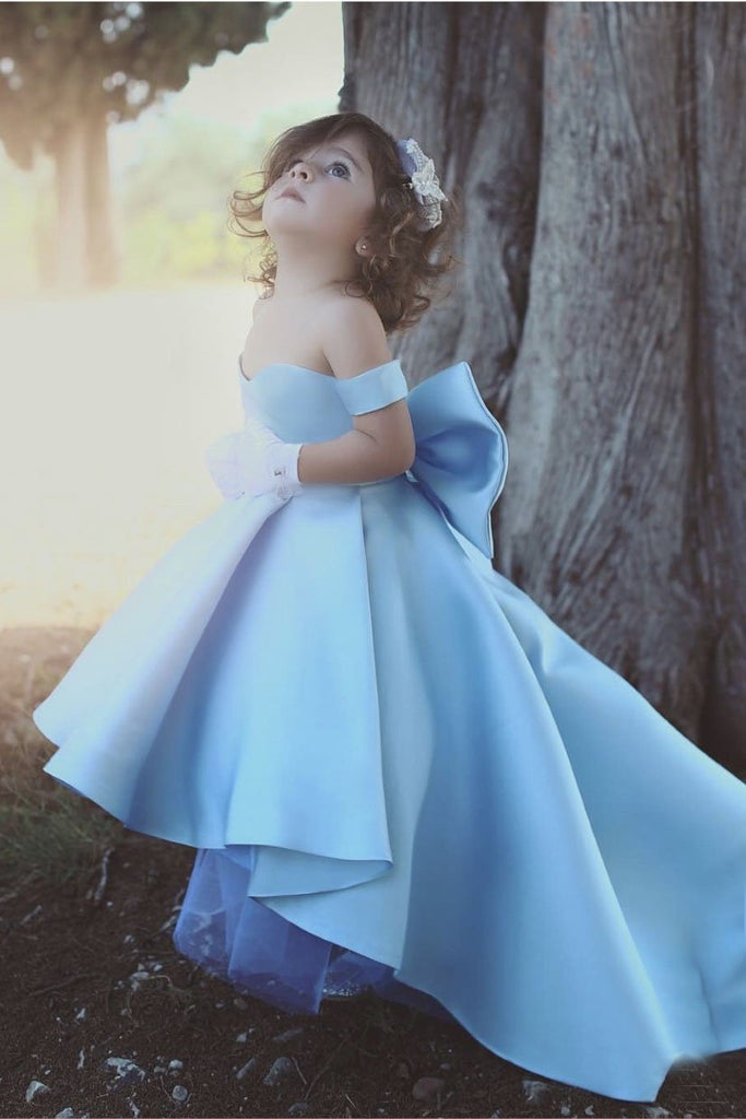 Princess Sky Blue Satin Ball Gown Flower Girl Dresses PPD32