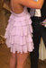 Cute A line Spaghetti Straps Chiffon Mini Sweet 16 Dress, Tiered Homecoming Dress OMH0239