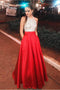 Pretty Open Back Long Beading Satin Red Halter Prom Dresses PDH20