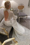 Mermaid High Neck Open Back Sweep Train Ivory Lace Wedding Dress PDR17