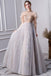 Gray A Line High Neck Short Sleeves Prom Dresses With Beads PDL26
