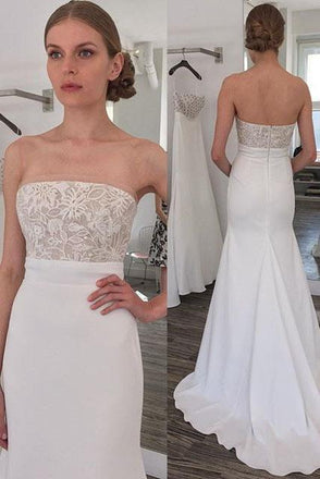 Simple Strapless Mermaid Long Wedding Dress with Sweep Train PDL46