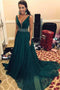 Simple V-Neck Sweep Train Dark Green Chiffon Prom Dress with Beading PDF67