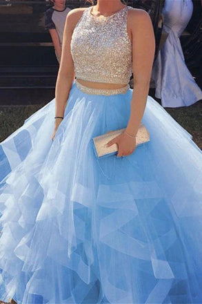 Two Piece Prom Dresses Cheap Steel Grey Beaded Ball Gown|Sheergirl.com –  SheerGirl