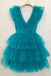 Plunging A line V Neck Tiered Tulle Black Mini Puffy Prom Dresses, Homecoming Dress OMH0145