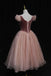 Unique A Line Cap Sleeves Tulle Pink Short Homecoming Dresses, Graduation Dress OMH0131