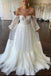 Elegant A Line Tulle Detachable Sleeves Off the Shoulder Boho Beach Wedding Dresses OW0052