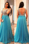 A-Line V-neck Sleeveless Beading Chiffon Ice Blue Plus Size Dresses PDF44