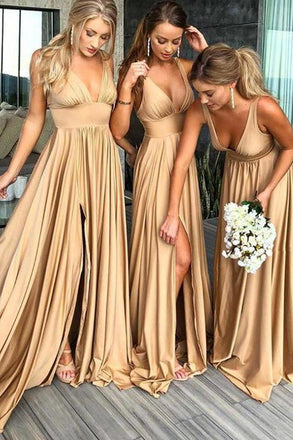 V Neck Split Cheap Long Sexy Bridesmaid Dresses Wedding Guest Dress PDI93