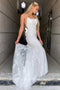 Sexy Backless White Lace Appliques Long Evening Party Dresses Tulle Prom Dress OM0048