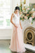 A line Two Pieces White and Pink Tulle V Neck Long Prom Dresses, Bridesmaid Dress OM0211