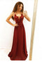 A Line Spaghetti Straps Flowers Burgundy Long Prom Dresses PDJ37