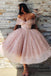 Off the Shoulder Sparkly Pink Tea Length Ball Gown Prom Dresses PDI5