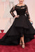 A-Line Bateau Long Sleeves Black Lace Asymmetrical Plus Size Prom Dresses PDF42