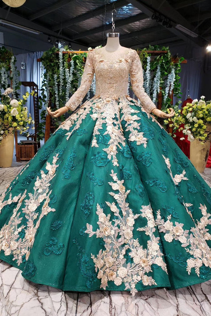Long Sleeve Ball Gown Wedding Dress Appliques Beading Quinceanera Dresses PDR12