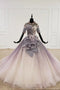 Sparkly Ball Gown Half Sleeves Ombre Quinceanera Dresses with Flowers PDS90